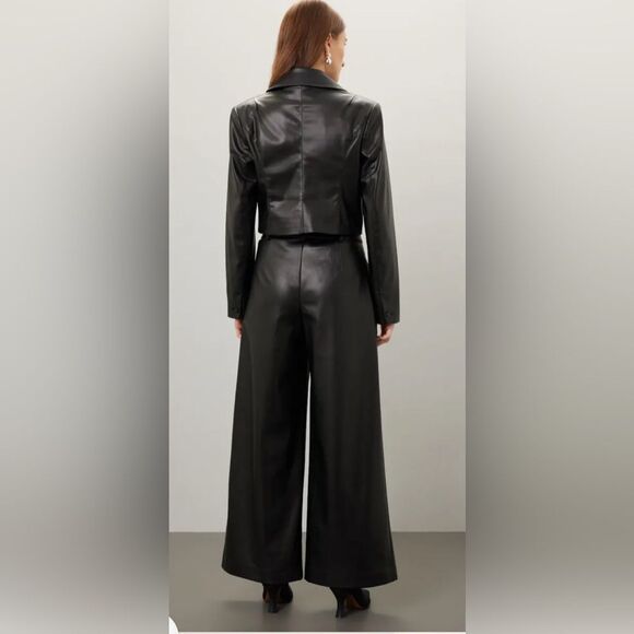 Saunders Black Faux Leather Jacket Size 2 - Picture 3 of 9